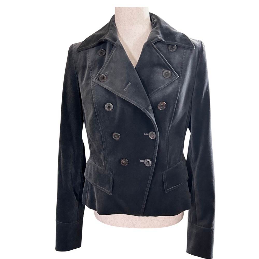 Pauw Amsterdam Charcoal Blue Grey Velvet Double Breasted Pea Coat Size 2 US 8(M)